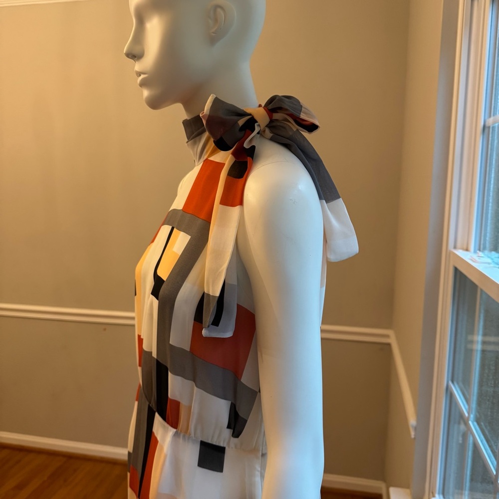 Basque Geometric Print Halter Midi Sundress - Picture 5 of 16